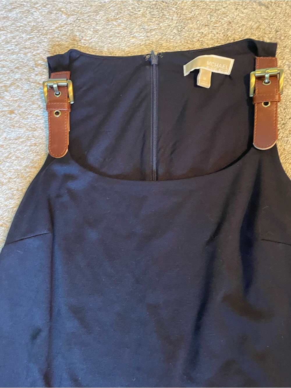 MICHAEL Michael Kors Navy A-Line Dress with Leather Buckle Straps